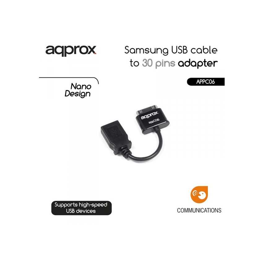 Adaptador Approx USB a 30 Pines para Samsung Negro