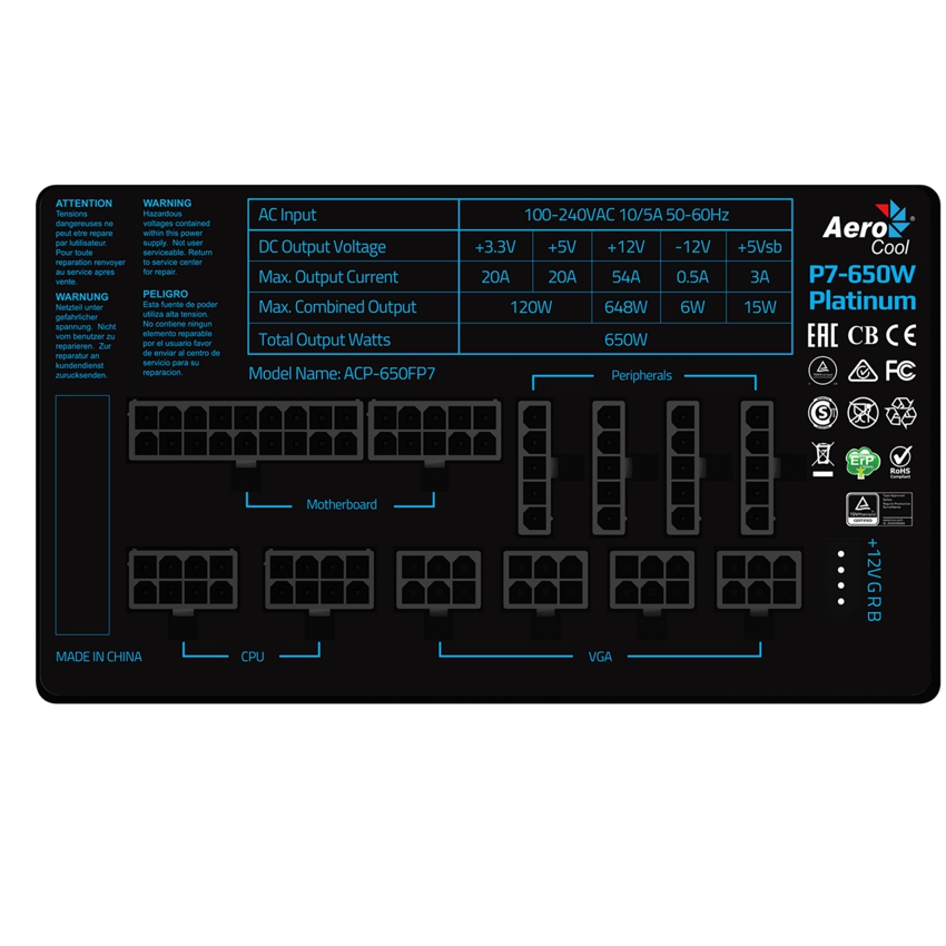 Aerocool Project 7 650 Wattios 80+ Platnium Modular RGB imagen 4