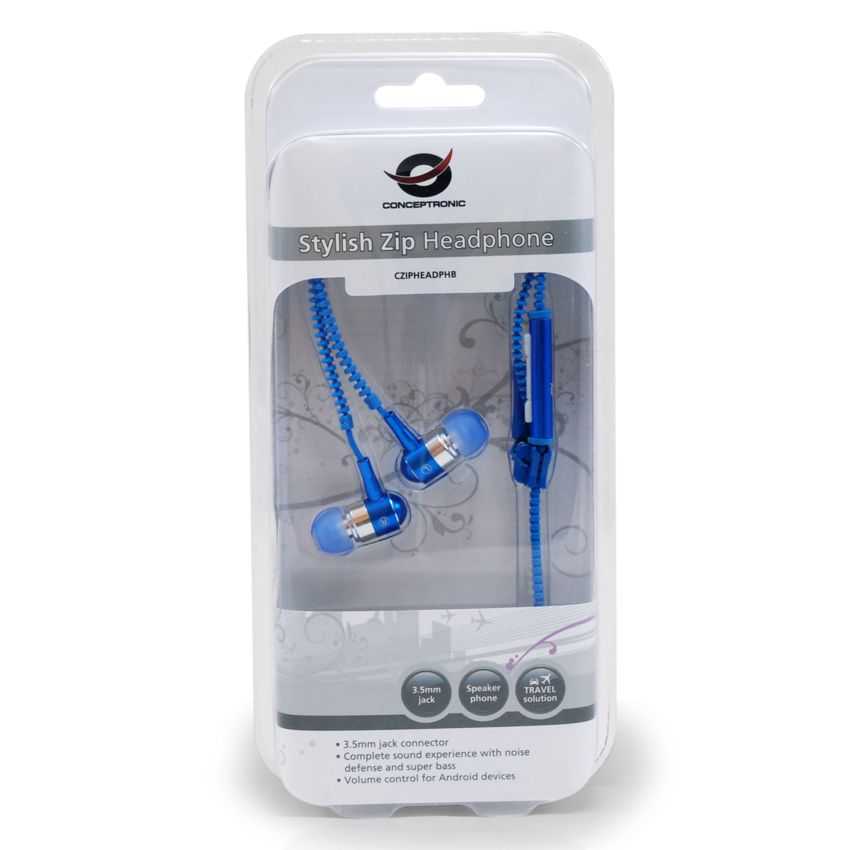 Auriculares Conceptronic Stylish Zip Headphone Azules CZIPHEADPHB imagen 3