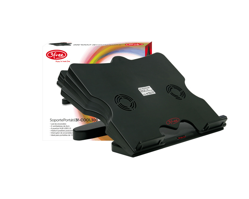 Base con Ventilador 3FREE para portatiles 12 a 17 pulgadas + Hub USB 3F-COOL300