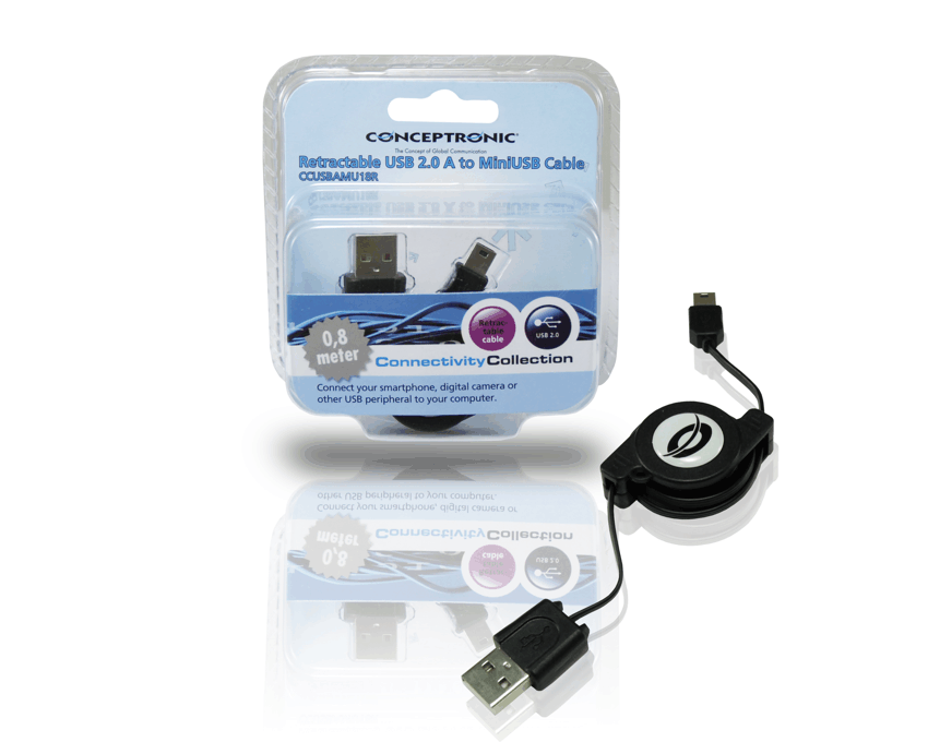 Cable Conceptronic Mini USB Retractil 0.8 Metros CCUSBAMU08R imagen 3
