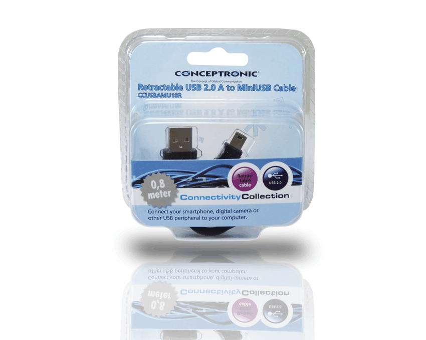 Cable Conceptronic Mini USB Retractil 0.8 Metros CCUSBAMU08R imagen 4