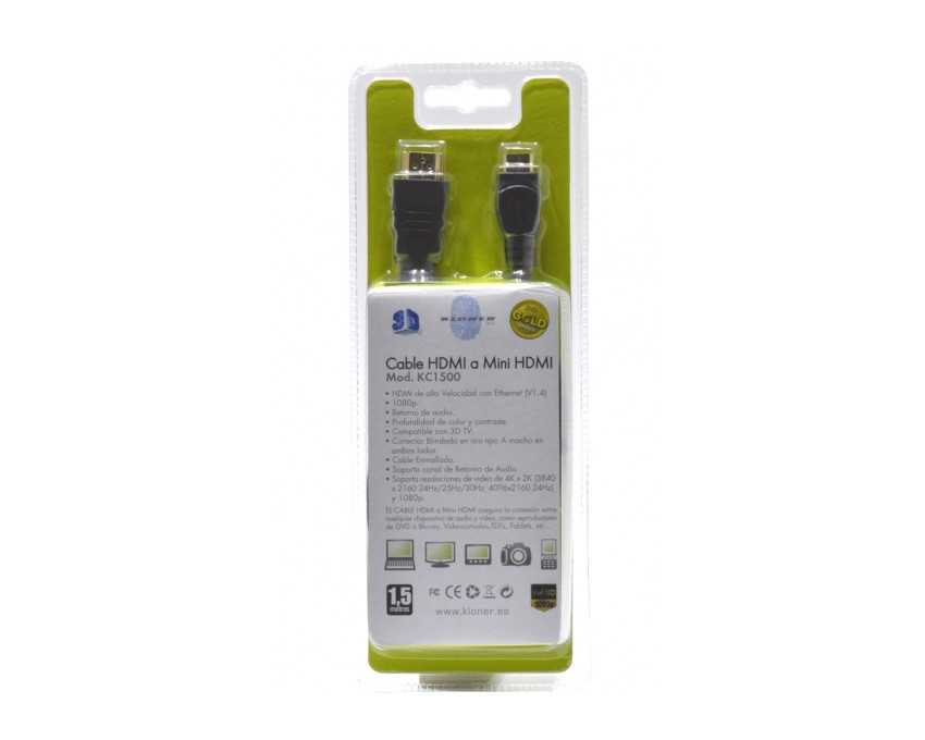 Cable HDMI a MiniHDMI Kloner V1.4 1.5 Metros Compatible TV 3D