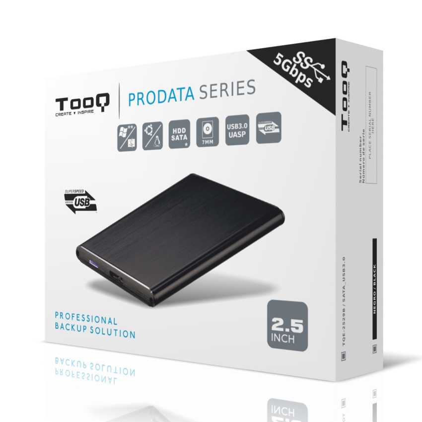 Caja Externa TOOQ TQE-2529B Negra USB 3.0 - 2.5" Sata Aluminio imagen 3