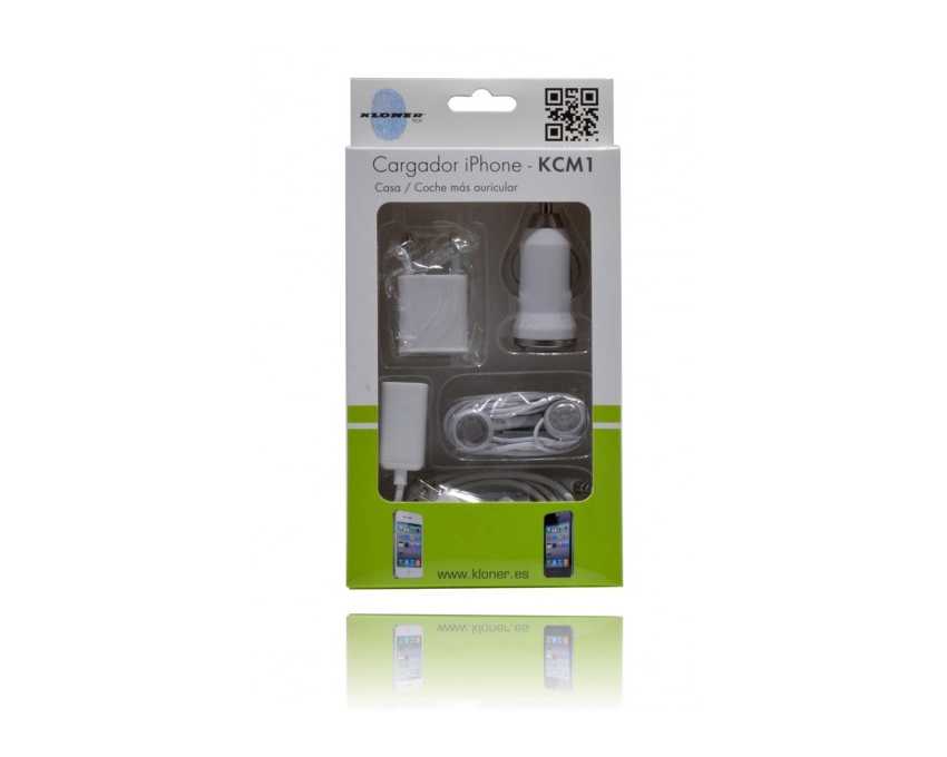 Cargador KLONER para Iphone e Ipad Casa-Coche + Auricular + Alargador KCM1 imagen 2