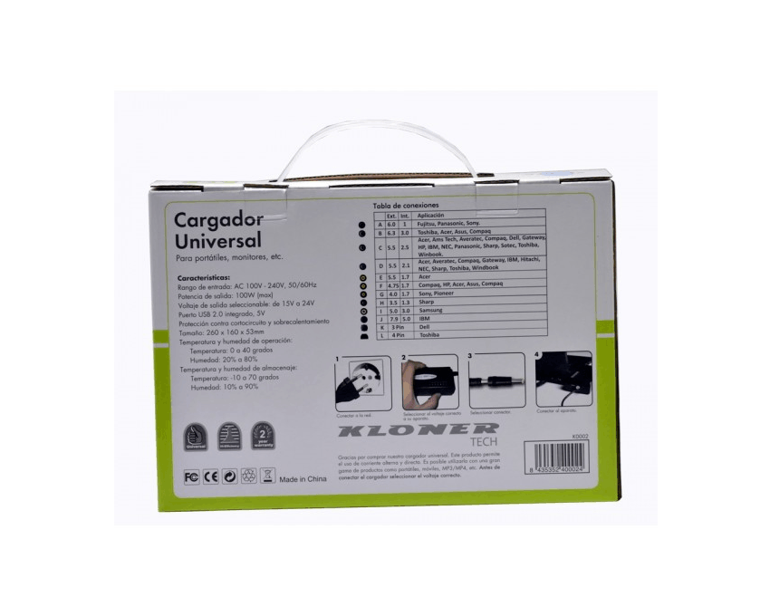 Cargador Universal KLONER 100 W Casa y Coche K0002 imagen 5