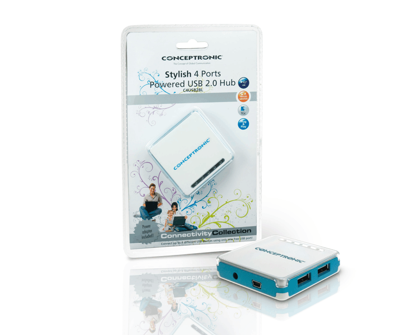 Conceptronic 4 Puertos USB 2.0 HUB con adaptador (C4USB2BL) imagen 3