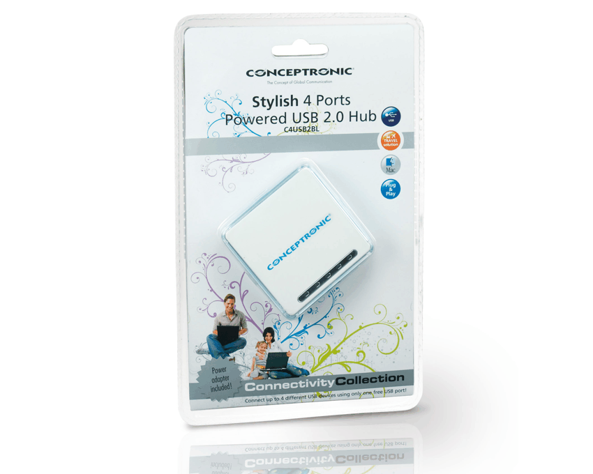 Conceptronic 4 Puertos USB 2.0 HUB con adaptador (C4USB2BL) imagen 4