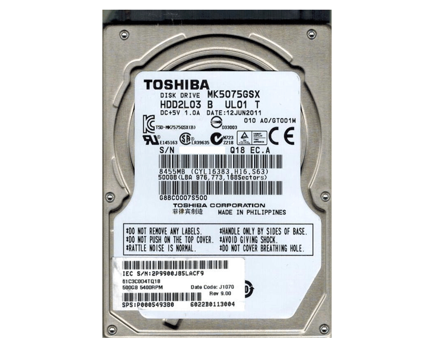 Disco duroToshiba  2.5" 500GB SATA 8MB (MK5075GSX)