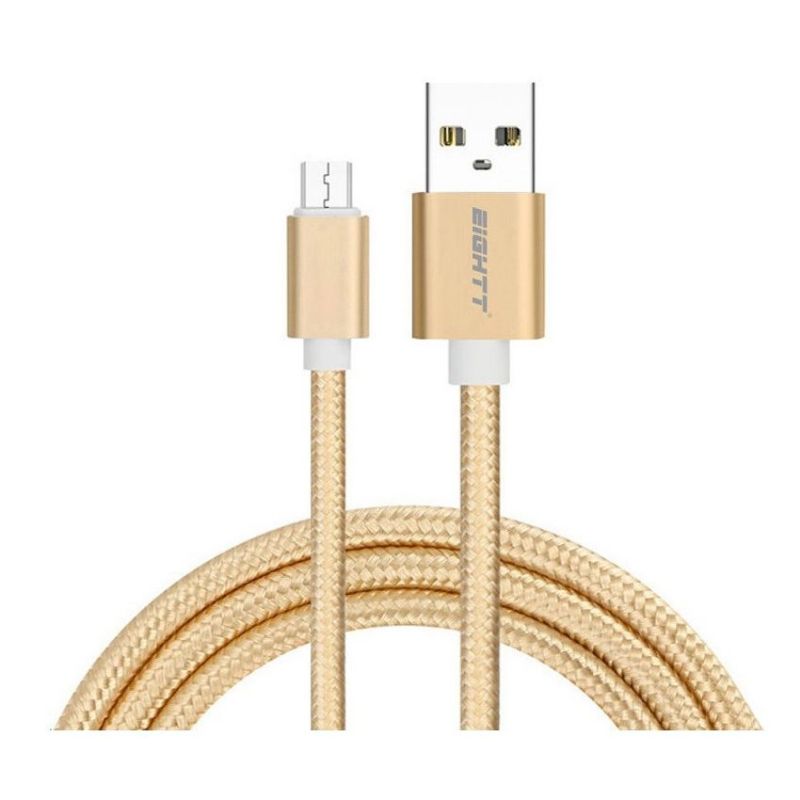 Eightt Cable Micro USB Trenzado 1m Nylon y Aluminio Oro
