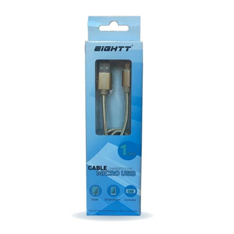 Eightt Cable Micro USB Trenzado 1m Nylon y Aluminio Oro imagen 2
