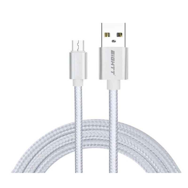 Eightt Cable Micro USB Trenzado 1m Nylon y Aluminio Plata