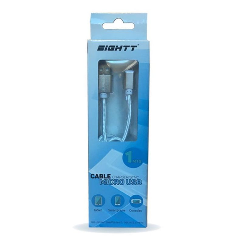 Eightt Cable Micro USB Trenzado 1m Nylon y Aluminio Plata imagen 2