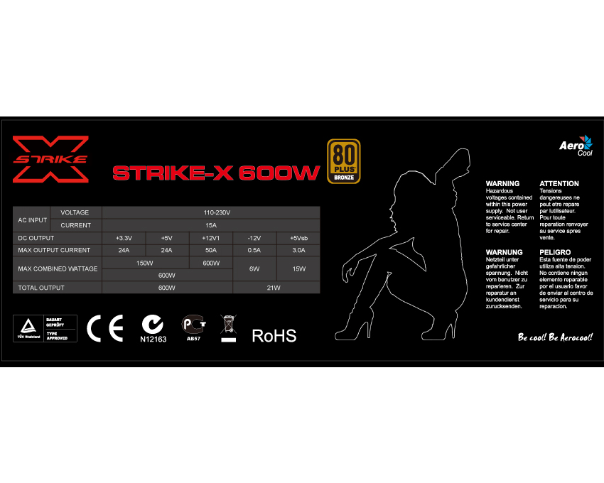 Fuente de Alimentacion AEROCOOL STRIKE-X 600 W 80 Plus Bronze imagen 5