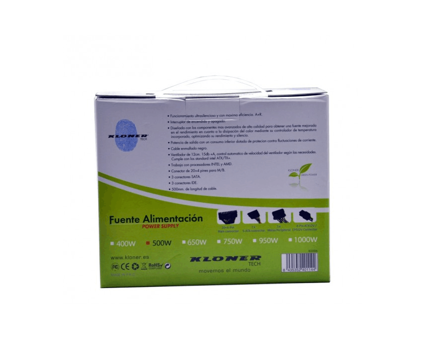 Fuente de Alimentacion KLONER 500 Wattios Fan 12cm imagen 5