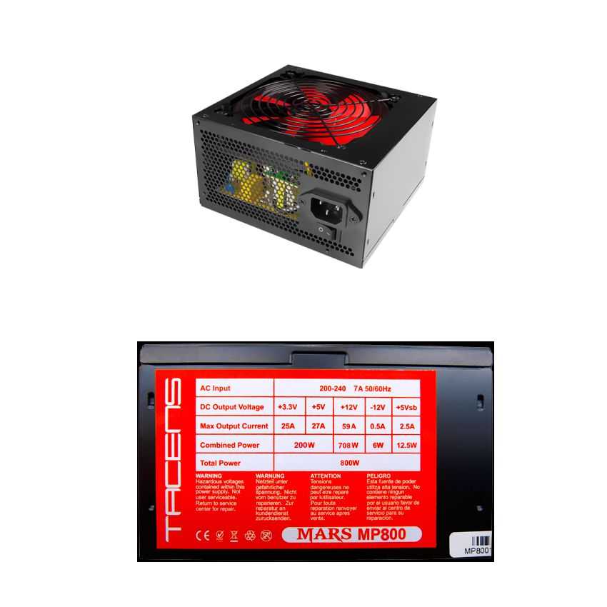 Fuente de Alimentacion TACENS MARS 800 Wattios 14db 85Plus SLI