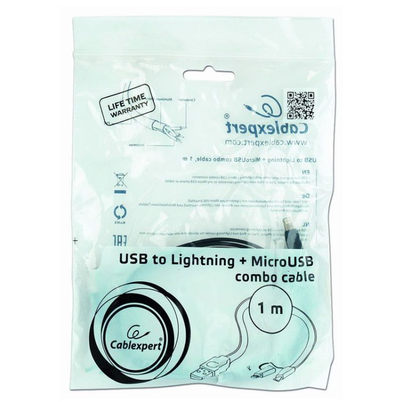 Gembird CC-USB2-AMLM2-1M Cable USB 2.0 a Lightning / Micro USb 1m imagen 3