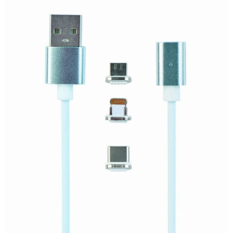 Gembird CC-USB2-AMLM31-1M Cable USB 2.0 a Micro USB - Lightning - Tipo C Magnetico 1m Blanco imagen 2
