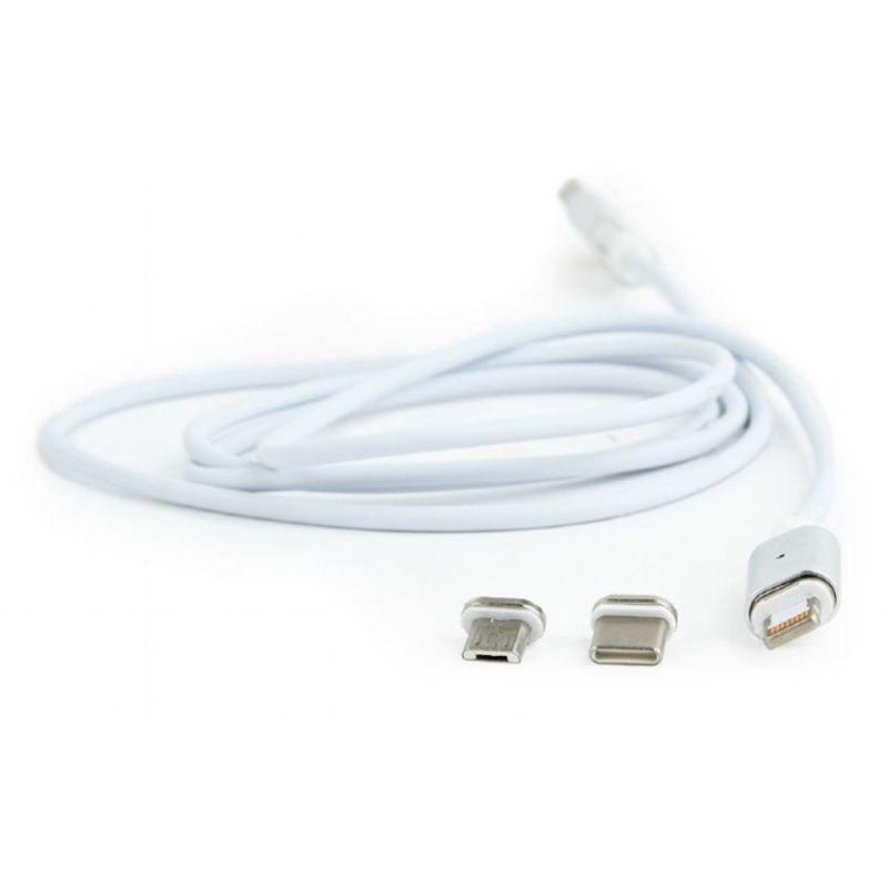 Gembird CC-USB2-AMLM31-1M Cable USB 2.0 a Micro USB - Lightning - Tipo C Magnetico 1m Blanco imagen 4