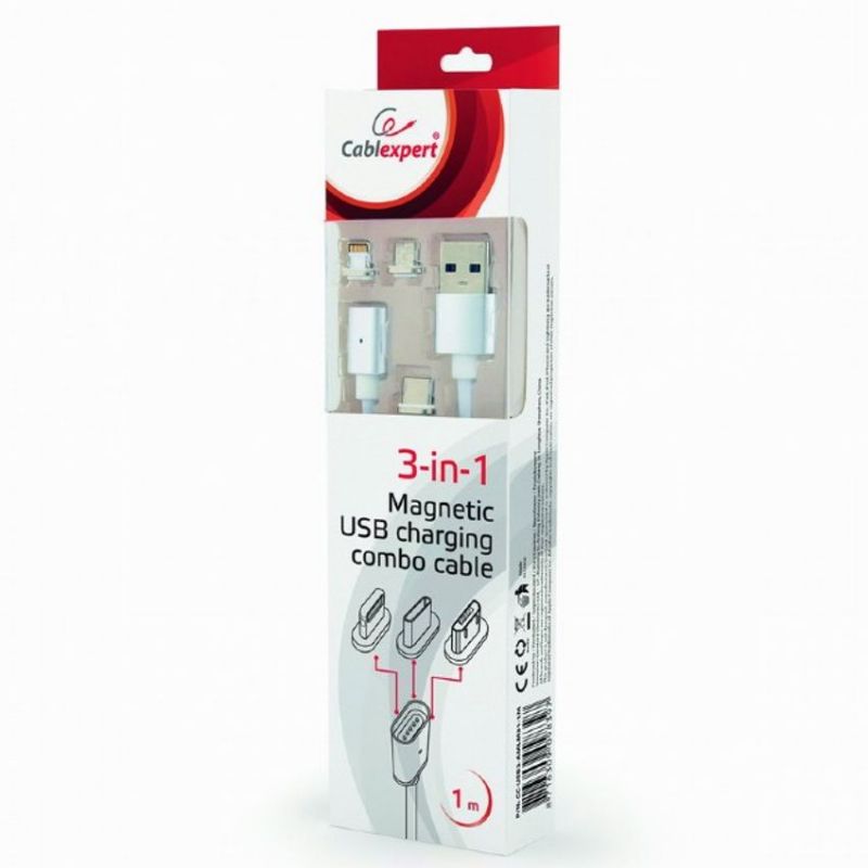 Gembird CC-USB2-AMLM31-1M Cable USB 2.0 a Micro USB - Lightning - Tipo C Magnetico 1m Blanco imagen 5