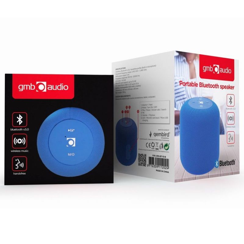 Gembird SPK-BT-15-B Altavoz con Micrófono Bluetooth Azul imagen 2