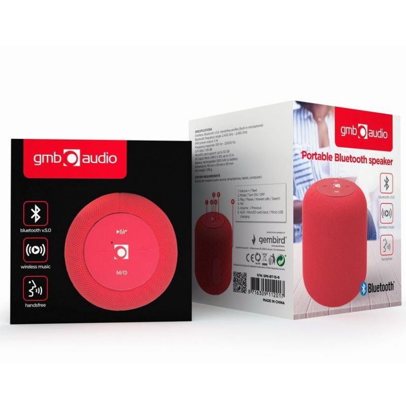 Gembird SPK-BT-15-R Altavoz con Micrófono Bluetooth Rojo imagen 2
