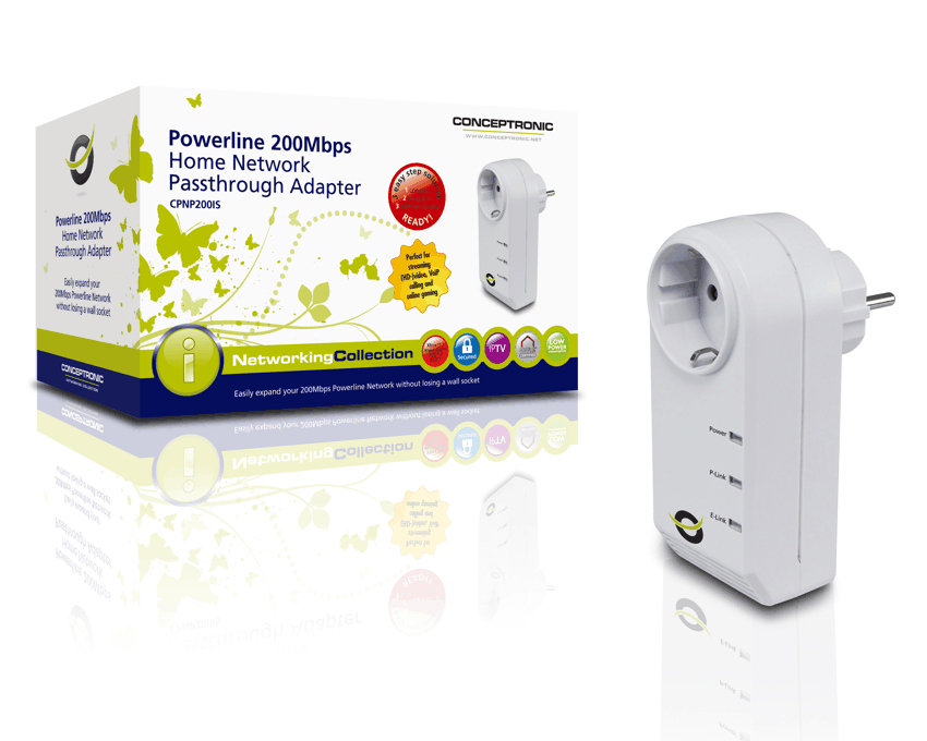 Home Network Passthrough Adapter Conceptronic Powerline 200Mbps  imagen 2