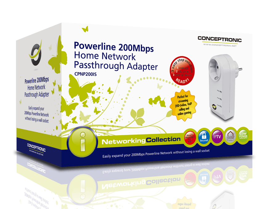 Home Network Passthrough Adapter Conceptronic Powerline 200Mbps  imagen 3