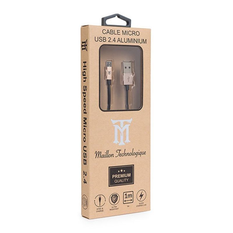 Maillon Cable Micro USB 2.4A Premium Aluminio Dorado 1m imagen 2