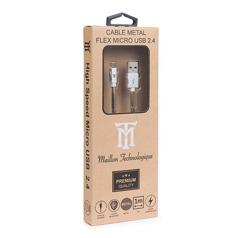 Maillon Cable Micro USB 2.4A Premium Metal Plateado 1m imagen 2