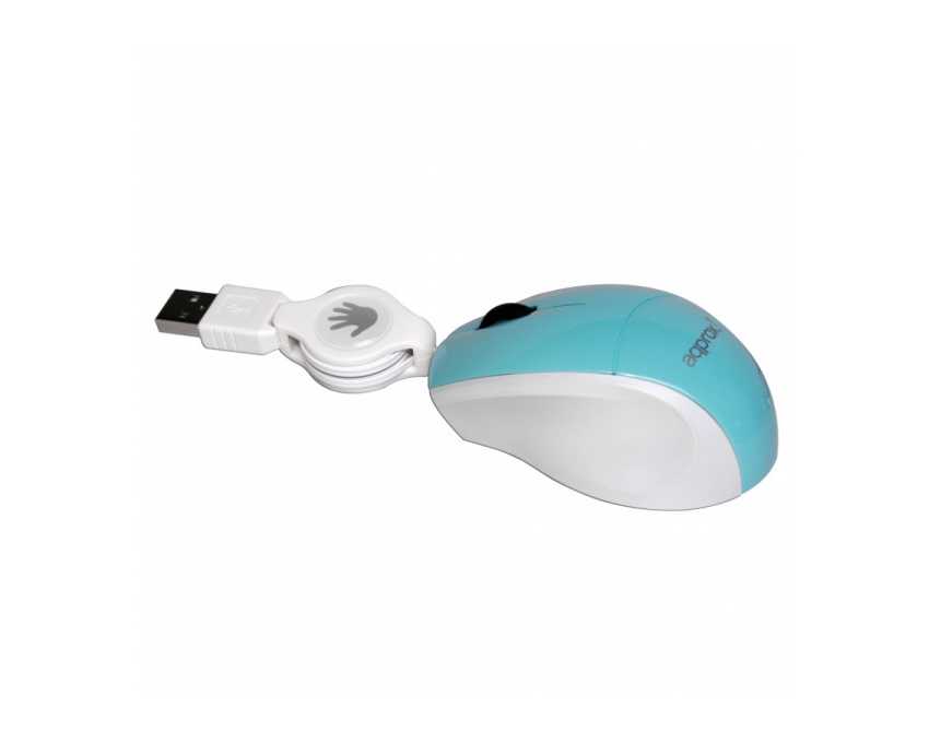 Raton APPROX USB con cable Retractil Azul Claro APPOMRLB