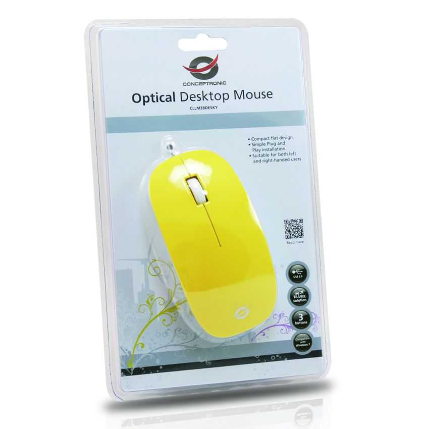 Raton Conceptronic USB Desktop Amarillo CLLM3BDESKY imagen 3