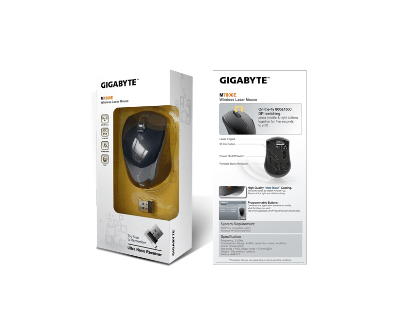 Raton Gigabyte Blanco Usb Laser 2.4ghz Black (M7800e) imagen 5