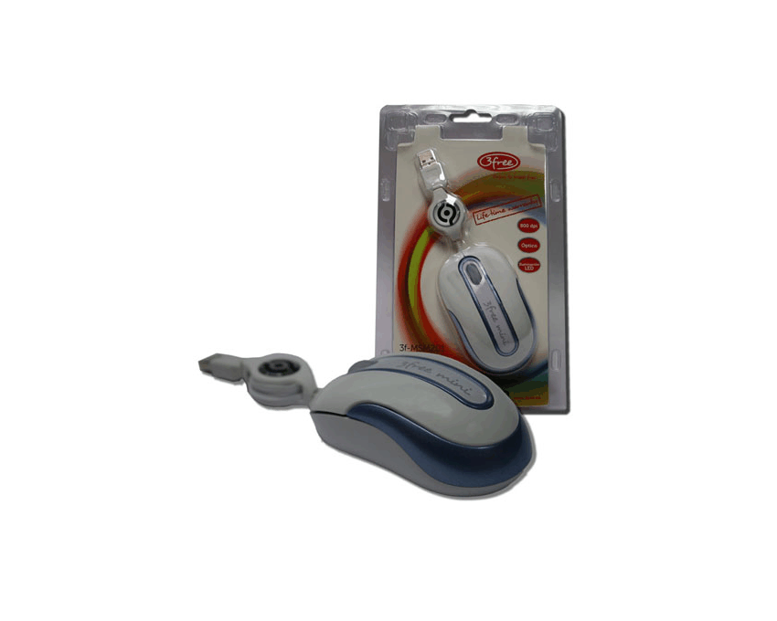 Raton Mini Optico USB 3FREE retractil Blanco-Azul 3F-MSM201WB