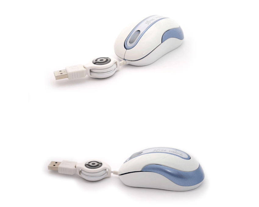 Raton Mini Optico USB 3FREE retractil Blanco-Azul 3F-MSM201WB imagen 2