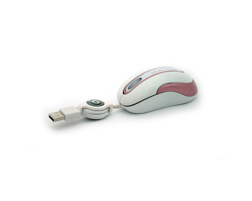 Raton Mini Optico USB 3FREE retractil Blanco-Rosa 3F-MSM201/WP imagen 3