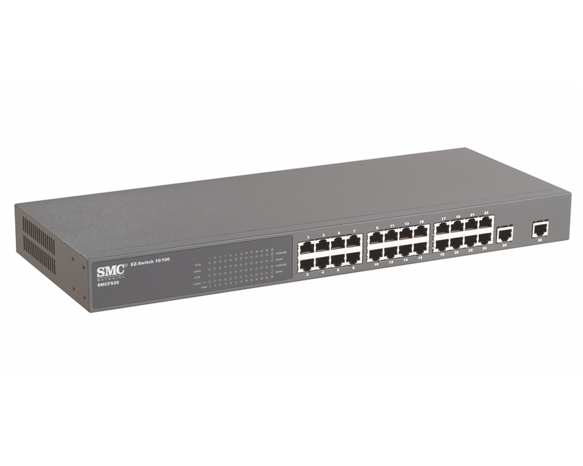 Switch SMC 24 puertos + 2p Gigabit RACK EZ Switch 10/100 (SMCFS26)