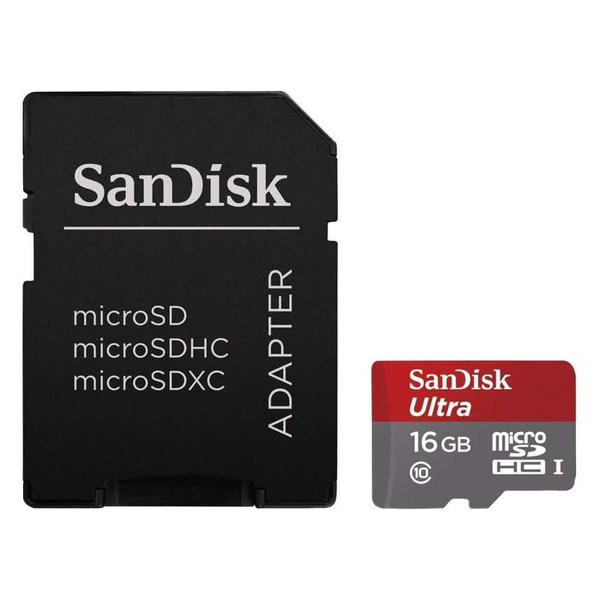 Tarjeta de Memoria MicroSD Sandisk 16GB Ultra Clase 10 con Adaptador SD SDSDQUIN-016G-G4