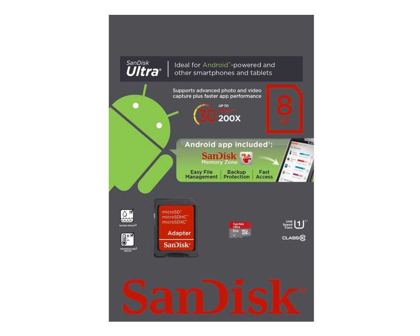 Tarjeta de Memoria MicroSD Sandisk 8Gb. Class10 Ultra Android