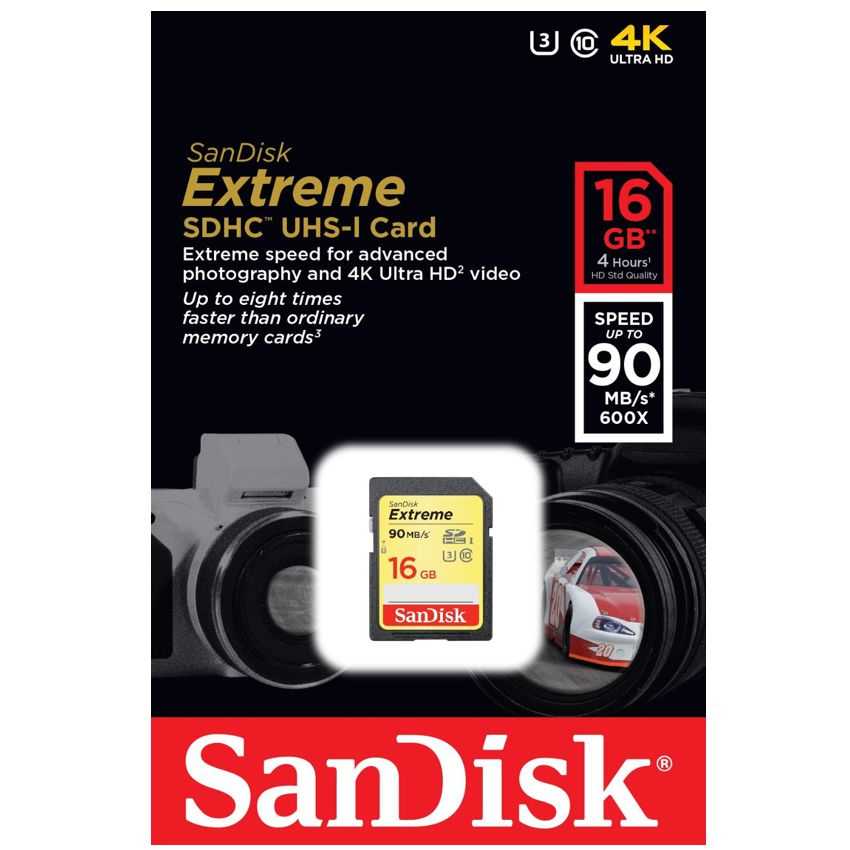 Tarjeta de Memoria SD Sandisk 16GB Extreme Clase 10 U3 imagen 2
