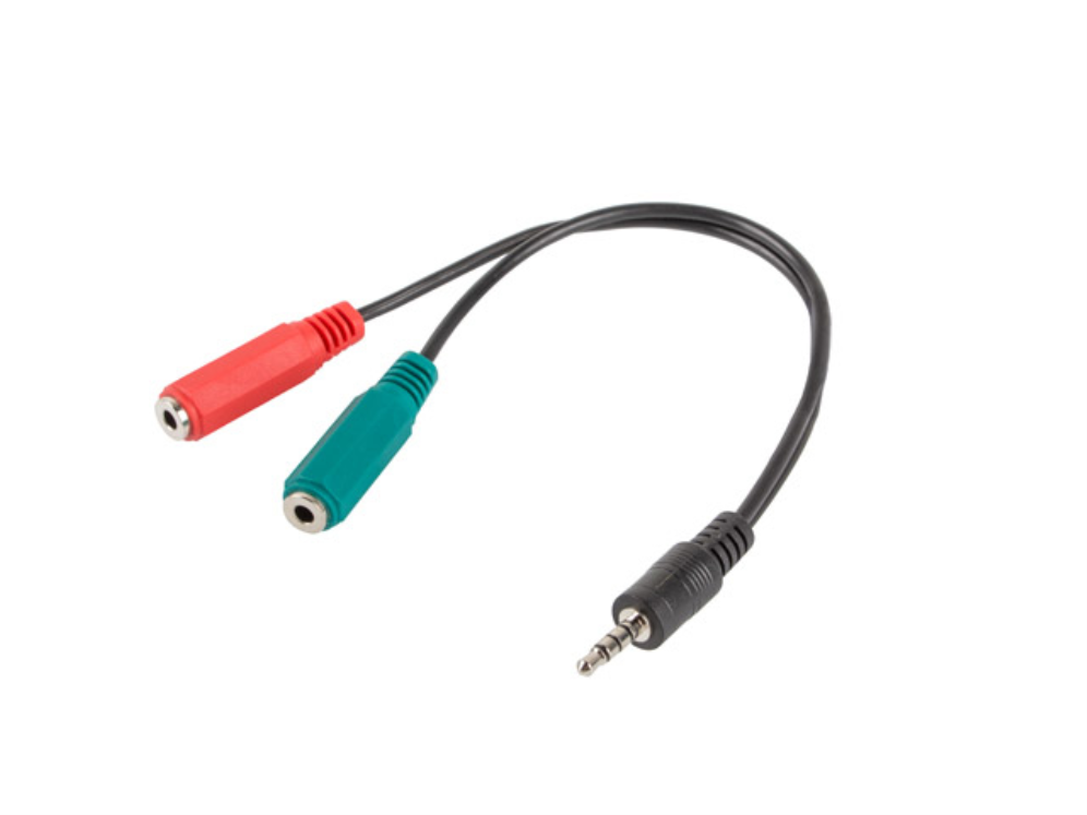 Adaptador de Audio Lanberg AD-0023-BK Minijack 3.5mm Macho 4 Pin a 2x Minijack 3.5mm Hembra 3 Pin