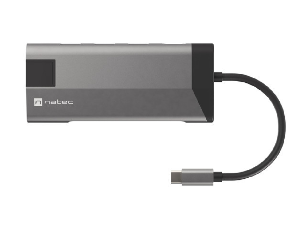 Adaptador Natec Fowler Plus USB-C a 3xUSB 3.0, HDMI 4K, USB-C PD, RJ45, SD y MSD