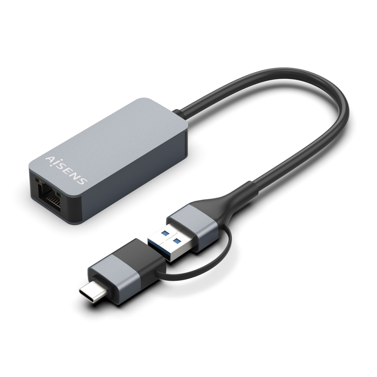 Adaptador Wifi Aisens USB-A+USB-C a Ethernet 2.5G Gris 15cm miniatura 2