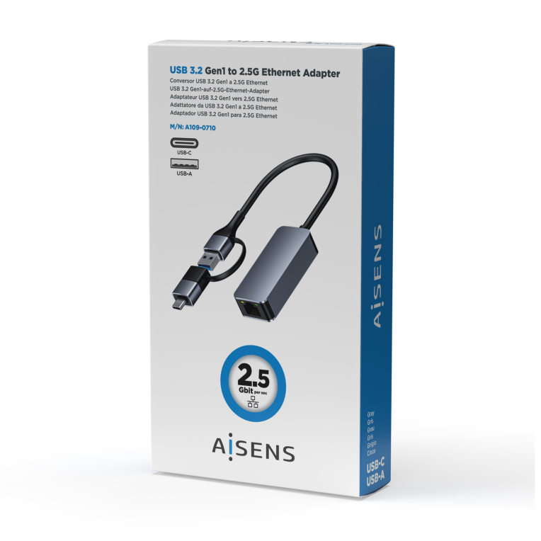 Adaptador Wifi Aisens USB-A+USB-C a Ethernet 2.5G Gris 15cm miniatura 5