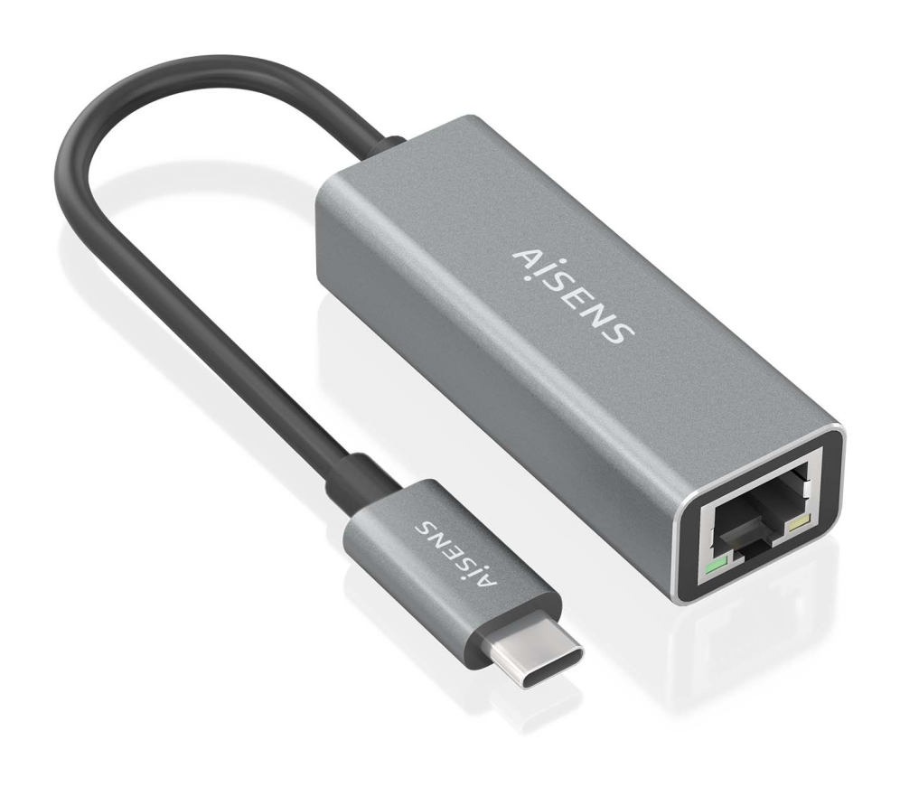 Adaptador Wifi Aisens USB-C a Ethernet Gigabit Gris 15cm