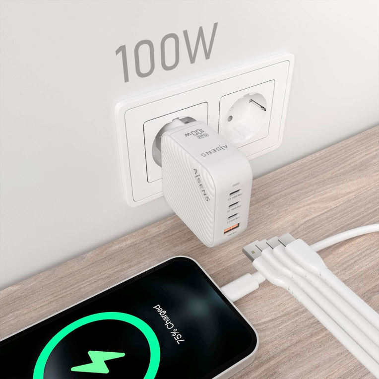 Cargador Aisens Gan100W 3xUSB-C PD3.0 QC4.0 1xUSB-A QC3.0 Blanco miniatura 5