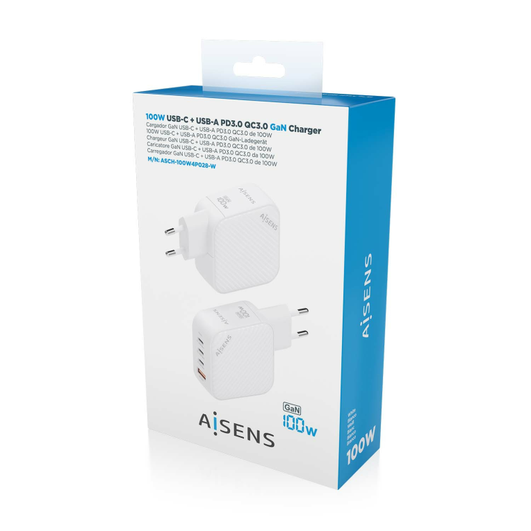 Cargador Aisens Gan100W 3xUSB-C PD3.0 QC4.0 1xUSB-A QC3.0 Blanco miniatura 7