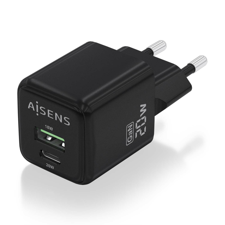 Cargador GAN Aisens 20W 1xUSB-C PD3.0 QC4.0 1xUSB-A QC3.0 Negro miniatura 3