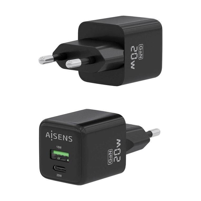 Cargador GAN Aisens 20W 1xUSB-C PD3.0 QC4.0 1xUSB-A QC3.0 Negro miniatura 4