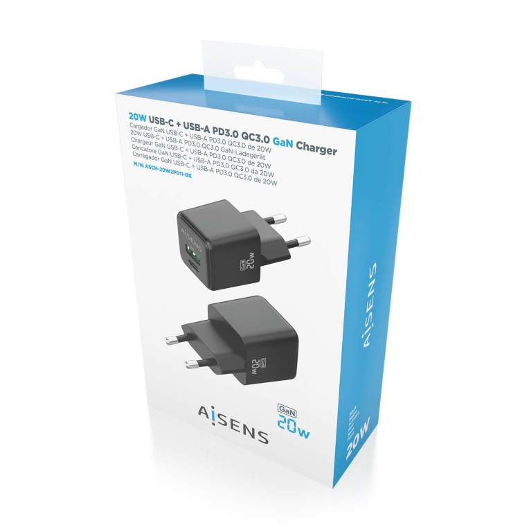 Cargador GAN Aisens 20W 1xUSB-C PD3.0 QC4.0 1xUSB-A QC3.0 Negro miniatura 7